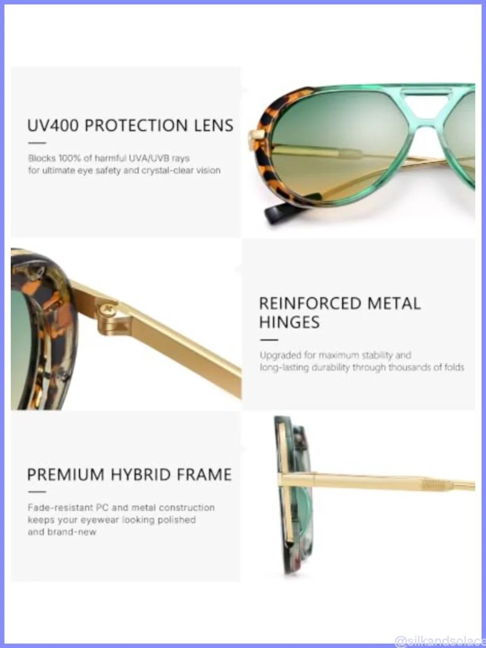 Oversized Retro Aviator Sunglasses Double Bridge UV Protection